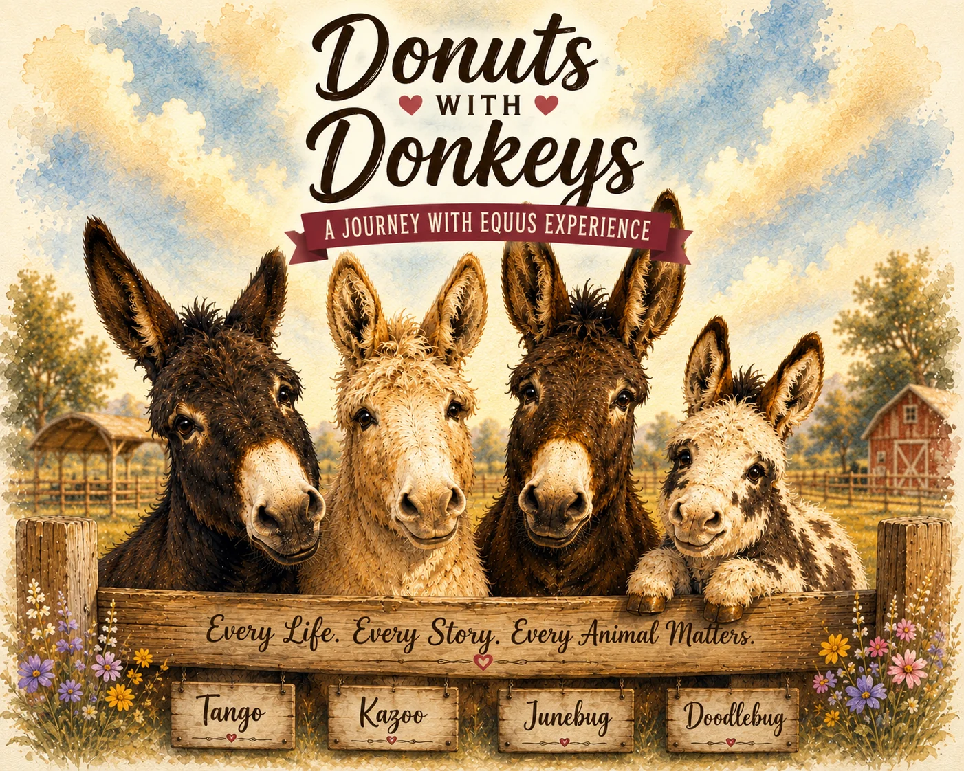 Donuts with Donkeys — A Journey With Equus Experience featuring Tango, Kazoo, Junebug and Doodlebug